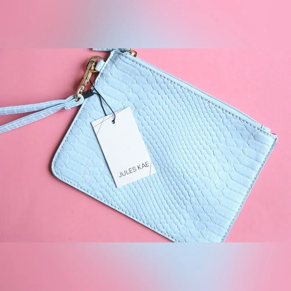 NWT *Jules Kae* Baby Blue Jen Snake Leather Pouch